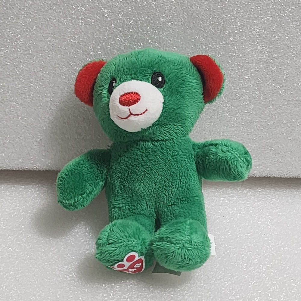 Build a Bear Green Teddy Bear Red Ears Nose Mini Plush 2022 5"